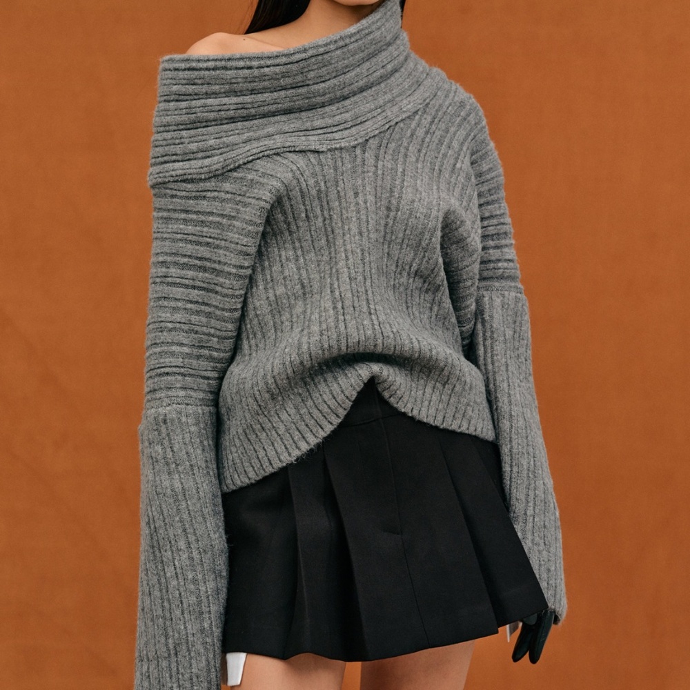 Source Unknown - BECCA OVERSIZED HIGH ROLL KNIT PULLOVER, STORM  GREY